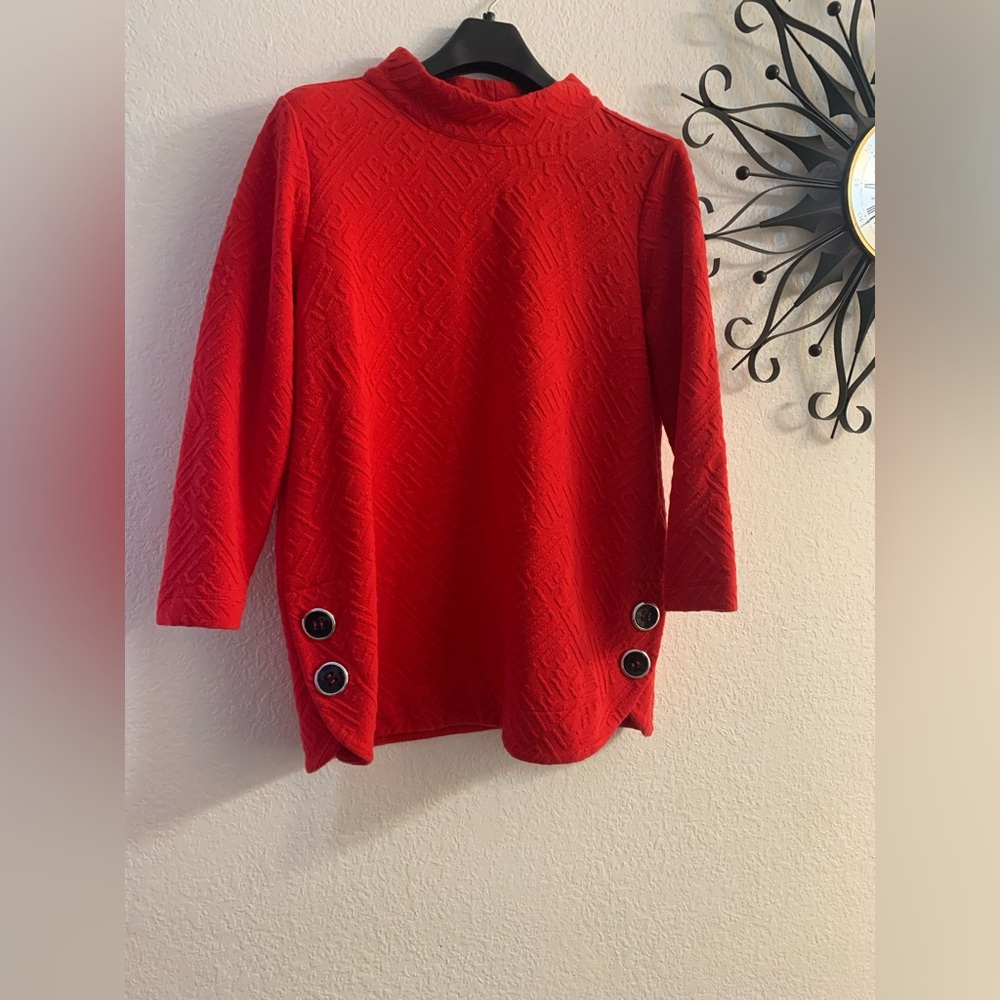 Ali Miles Sz Large Red Asymmetrical Wearable Art Blouse Shirt Top Christmas
